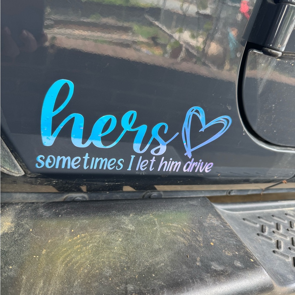 Hers Car Decal with Blue and Purple Text